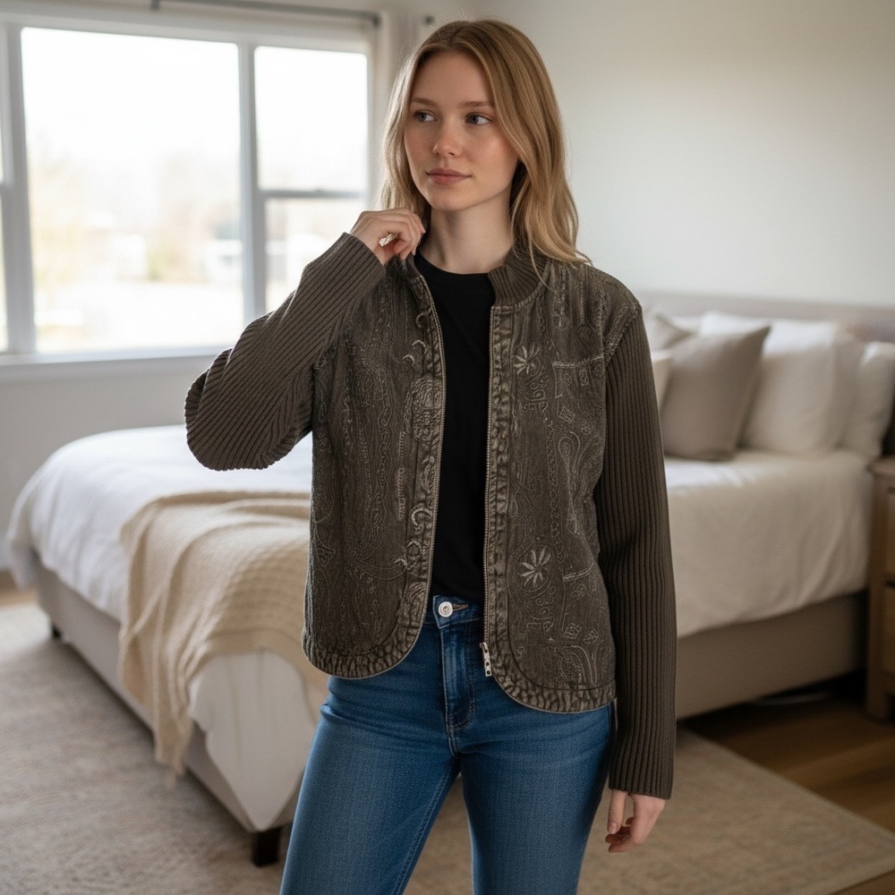 Women's Chicos Olive Quilted Bomber Jacket​​​